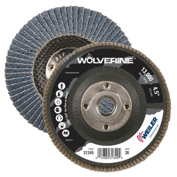 PRODUCTS | Weiler 31349 4-1/2 in. Diameter 5/8 in. - 11 UNC Wolverine Abrasive Conical Flap Disc