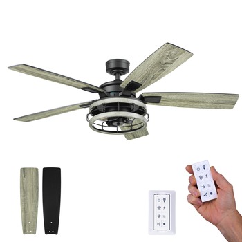 CEILING FANS | Prominence Home 51863-45 52 in. Remote Control Industrial Style Indoor LED Ceiling Fan with Light - Matte Black