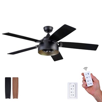 CEILING FANS | Prominence Home 51479-45 52 in. Octavia Industrial Style LED Ceiling Fan with Light - Matte Black