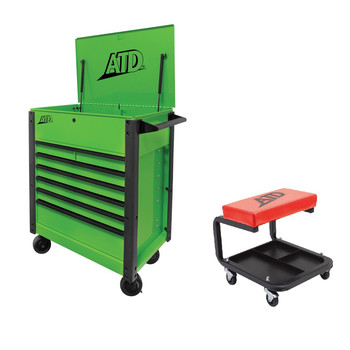 ATD 70400S 7-Drawer Flip-Top Tool Cart Green with FREE Mechanic´s Padded Creeper Seat ATD 70400S 7-Drawer Flip-Top Tool Cart Green with FREE Mechanic´s Padded Creeper Seat