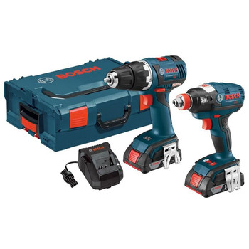 Bosch CLPK222-181L 18V Lithium-Ion Brute Tough Hammer Drill and Hex Impact Driver L-BOXX Kit