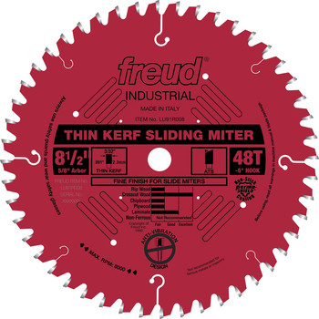 Freud LU91R008 8-1/2 in. 48 Tooth Thin Kerf Sliding Compound Miter Saw Blade Freud LU91R008 8-1/2 in. 48 Tooth Thin Kerf Sliding Compound Miter Saw Blade