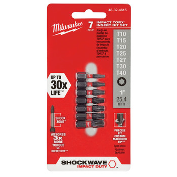 Milwaukee 48-32-4615 7-Piece Shockwave Torx Insert Bit Set Milwaukee 48-32-4615 7-Piece Shockwave Torx Insert Bit Set