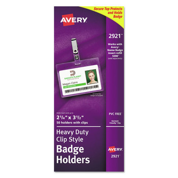 Avery 02921 Secure Top Heavy-Duty 2-1/4 in. x 3-1/2 in. Landscape Clip Style Badge Holders - Clear (50-Piece/Box)