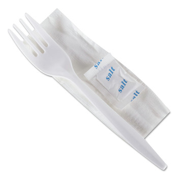 GEN 705451 Wrapped Cutlery Kit, 6 1/4-in, Fork/Napkin/Salt, White (500/Carton)