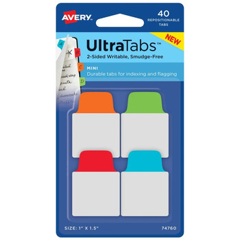 Avery 74760 1 in. Wide 1/5 Cut Ultra Tabs Repositionable Mini Tabs - Assorted Primary Colors (40/Pack)