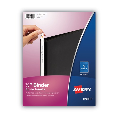 Friends and Family Sale - Save up to $60 off | Avery 89101 1/2 in. Binder Spine Inserts - White (16 Inserts/Sheet 5 Sheets/Pack) image number 0