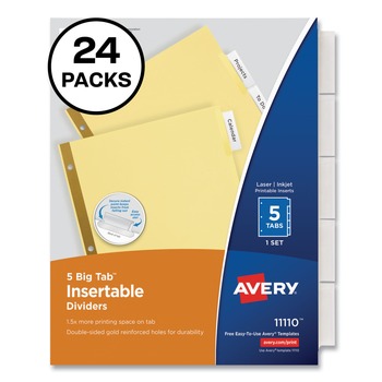 Avery 11113 Big Tab 5-Tab Insertable Tab Dividers (24/Box)