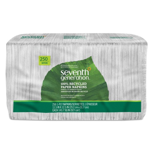 Paper Towels and Napkins | Seventh Generation 13713 11-1/2 in. x 12-1/2 in. 1-Ply 100% Recycled Napkins - White (250/Pack) image number 0