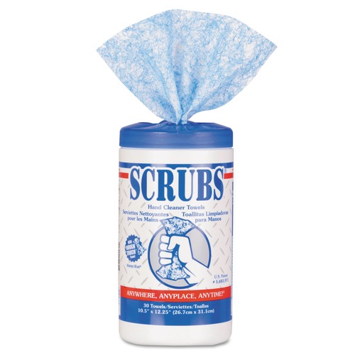 Paper Towels and Napkins | SCRUBS 42230 Hand Cleaner Towels, 10 X 12, Blue/white, 30/canister image number 0