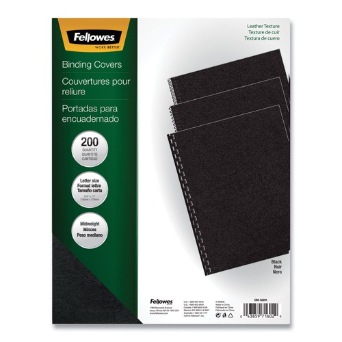 Fellowes Mfg Co. 5229101 11 in. x 8-1/2 in. Square Executive Leather-Like Presentation Cover - Black (200/Pack) image number 0