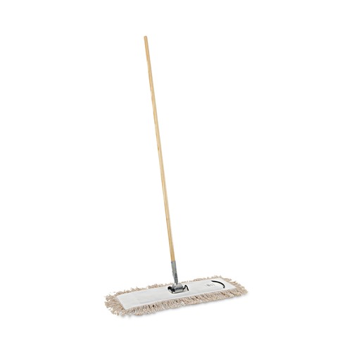 Mops | Boardwalk BWKM245C Cotton Dry 24 in. x 5 in. Natural Cotton Head Mopping Kit with 60 in. Natural Wood Handle (1/Kit) image number 0
