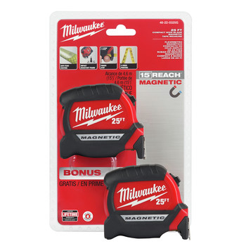 Milwaukee 48-22-0325G 2-Piece Compact Wide Blade 25 ft. Magnetic Tape Measure