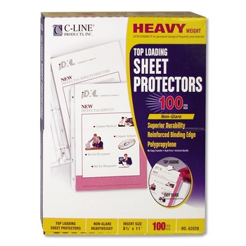 C-Line 62028 11 in. x 8 1/2 in. Non-Glare Heavyweight Polypropylene Sheet Protectors (100/BX)