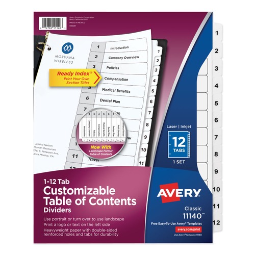 Friends and Family Sale - Save up to $60 off | Avery 11140 CUSTOMIZABLE TOC READY INDEX BLACK AND WHITE DIVIDERS, 12-TAB, LETTER (1 Set) image number 0