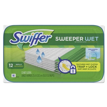Swiffer 95531 Wet Refill Cloths, Open Window Fresh, Cloth, White, 8x10 (12/Tub, 12 Tub/Carton)
