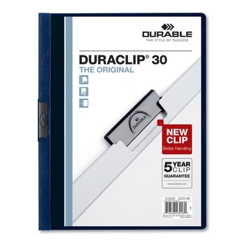 Durable 220328 DuraClip 30 Sheet Capacity Letter Size Vinyl Report Cover - Navy/Clear (25-Piece/Box)