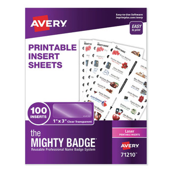 Avery 71210 1 in. x 3 in. The Mighty Badge Name Inserts - Clear (5 Sheets/Pack, 20/Sheet)