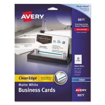 Avery 08871 Clean Edge with True Print 2 in. x 3-1/2 in. Business Cards - Matte White (200-Piece/Pack)