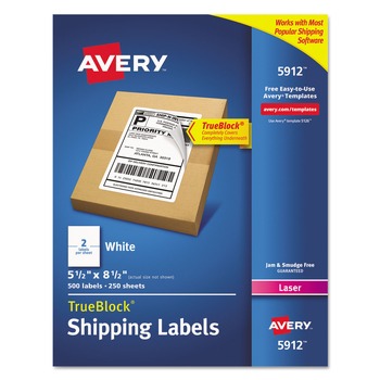 Avery 05912 TrueBlock 5.5 in. x 8.5 in. Shipping Labels - White (250 Sheets/Box 2/Sheet)