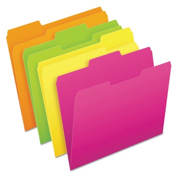 Pendaflex 40523 1/3 Cut Tab Letter Size Glow File Folders - Assorted Colors (24/Pack)