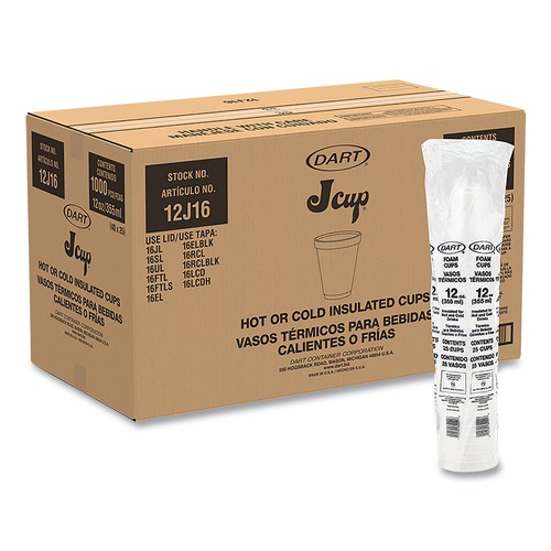 New Arrivals | Dart 12J16 J Cup 12 oz. Insulated Foam Cups - White (1000-Piece/Carton) image number 0