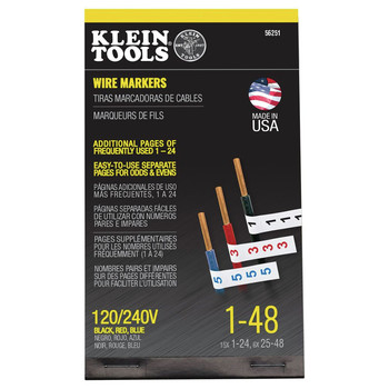 Klein Tools 56251 120/240V 3 Phase 1 - 48 Wire Marker Book