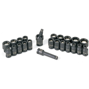 Grey Pneumatic 9723G 23-Piece 1/4 in. Drive 6-Point SAE and Metric Magnetic Impact Socket Set