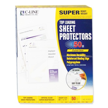 C-Line 61003 11 in. x 8-1/2 in. 2 in. Super Heavyweight Polypropylene Sheet Protectors - Clear (50/Box)