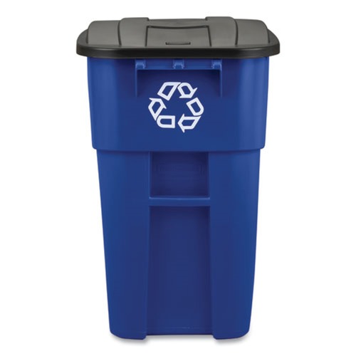 Rubbermaid Commercial FG9W2773BLUE Brute 50 Gallon Square Recycling Rollout Container - Blue image number 0