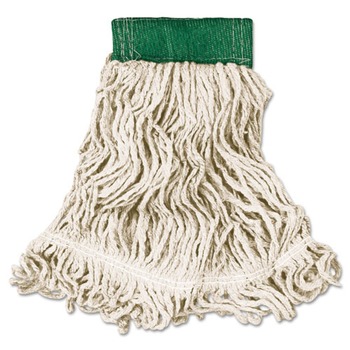 Rubbermaid Commercial FGD25206WH00 Super Stitch Cotton/Synthetic Looped-End Wet Mop Head - Medium, Green/White (6/Carton)