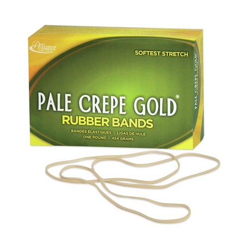 New Arrivals | Alliance 21405 Pale Crepe Gold Rubber Bands, Size 117b, 0.06 in. Gauge, Crepe, 1 Lb Box, (300-Piece/Box) image number 0