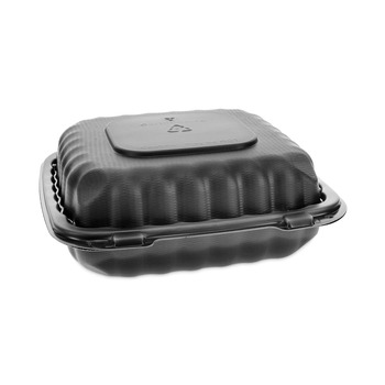 Pactiv Corp. YCNB08010000 EarthChoice 8 in. x 8 in. x 3 in. 1 Compartment Microwaveable Hinged Lid Takeout Containers - Black (200/Carton)