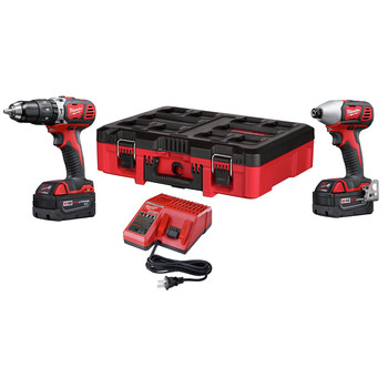 Milwaukee 2697-22PO M18 Compact Lithium-Ion 1/2 in. Cordless Hammer Drill and 1/4 in. Cordless Hex Impact Driver Combo Kit (3 Ah) with PACKOUT Tool Box