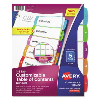 Avery 11840 1 - 5 Tab Customizable TOC Ready Index Divider Set - Multicolor (1 Set)