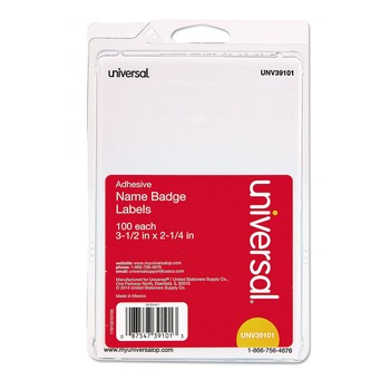 Universal UNV39101 Plain Self-Adhesive 3-1/2 in. x 2-1/4 in. Name Badges - White (100/Pack)