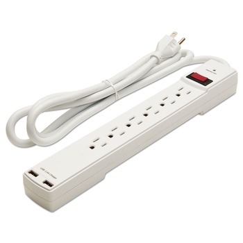 SURGE PROTECTORS | Innovera IVR71660 6 Outlet/2 USB Charging Port 1080 Joules Corded Surge Protector - White