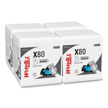 WypAll KCC 41026 12-1/2 in. x 12 in. 1/4 Fold X80 Cloths with Hydroknit - White (50/Box 4 Boxes/Carton)