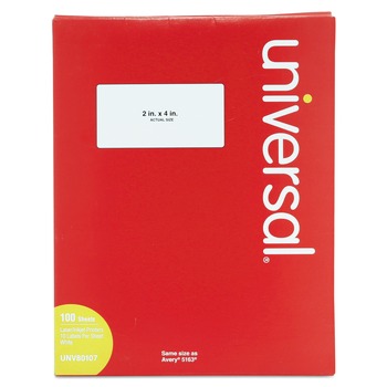 Universal UNV80107 2 in. x 4 in. Inkjet/Laser Printers Labels - White (1000/Box)