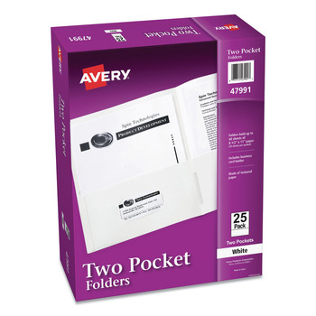 Avery 47991 11 in. x 8.5 in. 40 Sheet Capacity Two-Pocket Folder - White (25/Box)