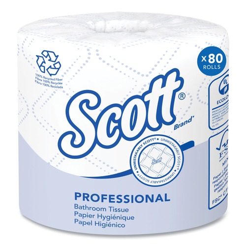 Cleaning and Janitorial Accessories | Scott 13217 Essential 100% Recycled Fiber SRB Septic Safe 2-Ply Bathroom Tissue - White (80 Rolls/Carton, 506 Sheets/Roll) image number 0