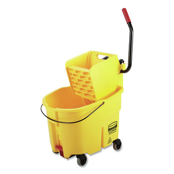 Rubbermaid Commercial 2031764 WaveBrake 2.0 Side Press 8.75-Gallon Bucket/Wringer with Drain - Yellow