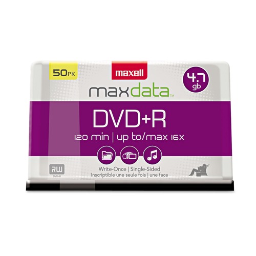 Maxell 639013 Dvdplusr High-Speed Recordable Disc, 4.7 Gb, 16x, Spindle, Silver, 50/pack image number 0