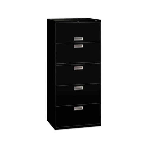 HON H675.L.PCS1 Brigade 600 Series 30 in. x 19.25 in. x 67 in. 4 Drawer 1 Roll-Out File/Posting Shelf Lateral File Cabinet - Black image number 0