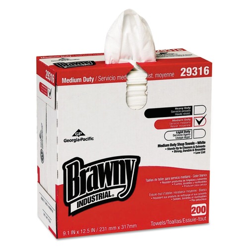 Georgia-Pacific 29316 9-1/10 in. x 12-1/2 in. Brawny Industrial Lightweight Shop Towels - White (200-Piece/Box) image number 0