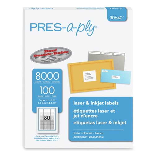 New Arrivals | PRES-a-ply 30640 0.5 in. x 1.75 in. Inkjet/Laser Printer Labels - White (80-Piece/Sheet 100-Sheets/Pack) image number 0