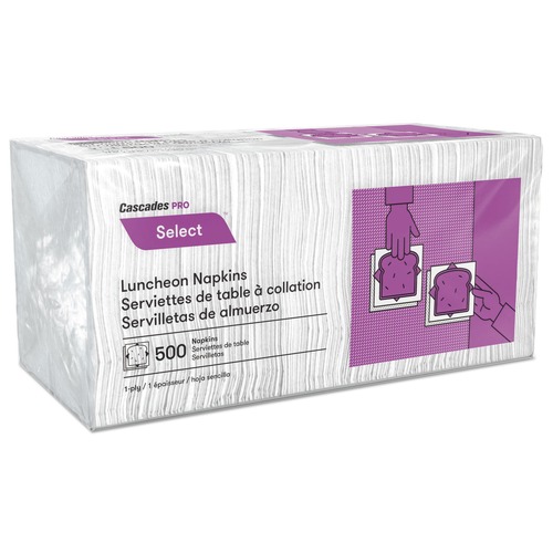 Paper Towels and Napkins | Cascades PRO N020 11-1/4 in. x 12-1/2 in. 1-Ply, Select Luncheon Napkins - White (6000/Carton) image number 0