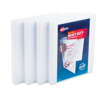 Avery 79709 11 in. x 8.5 in. Heavy-Duty Non Stick View Binder with DuraHinge and 3 Slant Rings - White (4-Piece/Pack)