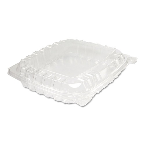 Dart C89PST1 ClearSeal 8.31 in. x 8.31 in. x 2 in. Hinged-Lid Plastic Containers - Clear (2 Bags/Carton, 125/Bag) image number 0