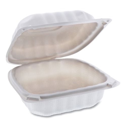 Pactiv Corp. YCN806000000 EarthChoice 6 in. x 6 in. x 3.1 in. Microwaveable Hinged Lid Containers - White (400/Carton) image number 0